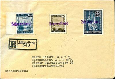 Poststück - 1947 "Schwertberg" violetter Einzeiler als Entwertung auf 3 Briefen nach Linz, - Známky