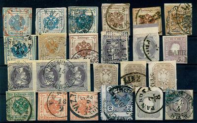 gestempelt - 1854/1900 Kleine Partie Zeitungsmarken und Zeitungsstempelmarken auf 1 Steckkarte, - Francobolli
