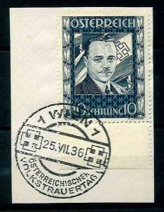 Briefstück - Österr. - 10S DOLLFUSS vom Bogenunterrand mit Volkstrauertag - Sonderstempel von Wien 1, - Briefmarken und Ansichtskarten