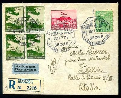 Jugosl. 1934/1941 - 12 div. Flugpostbrfe. bzw. Karten m. Reko, - Briefmarken und Ansichtskarten