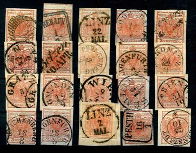 Österreich Ausgabe 1850 gestempelt - 3 Kreuzer rot, - Briefmarken