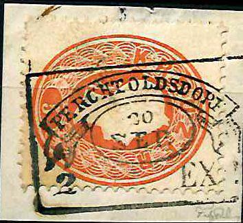 Briefstück - "PERCHTOLDSDORF/30. SEP./ 2. EXP."Grossteil eines Fahnenstempels auf 5 Kr. rot auf Briefstück, - Kožešiny Známky