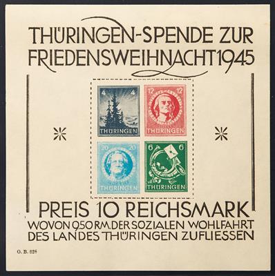 Deutschland ** - 1945 Sowjetische Zone/ Thüringen: Weihnachtsblock mit 2 verschobenen Marken, - Kožešiny Známky