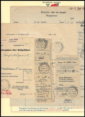 Niederösterreich Dezember 19454 gestundete bzw. bezahlte / verausgabte Postgebührverzeichnisse (kompl.) aus SCHREMS, - Kožešiny Známky