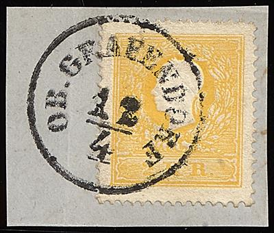 Ö Ausgabe 1858 Briefstück - "OB. GRAFENDORF/12.4." Einkreistempel auf 2 Kreuzer dunkelgelb Type I, - Francobolli