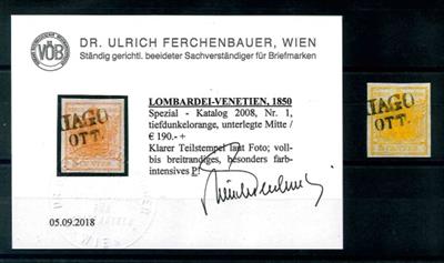 Lombardei Ausgabe 1850 gestempelt - 5 Centes tiefdunkelorange unterlegte Mitte, - Stamps