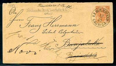 Poststück - Bosnien 1886/1899 - 7 Ganzsachen-Umschläge zu 5 Kr mit verschiedenen sauberen Abstempelungen, - Briefmarken