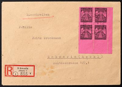 Poststück - Sowjetische Zone - Mecklenburg Vorpommern - Rekobrief mit Viererblock der rechten unteren Bogenecke, - Francobolli