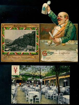 Kl. Partie div. AK - u.a. Aufklappkarte Stieglkeller Salzburg, - Briefmarken