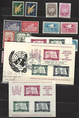 gestempelt/**/Poststück - Partie Übersee u.a. mit UNO N. Y Bl. Nr. 1 *+ und auf FDC, - Briefmarken
