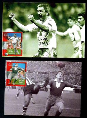 Österr. 6 ungewöhnliche Fußball-Motivbelege - dabei 3 Poststück mit ungez. Farbdrucken, - Briefmarken