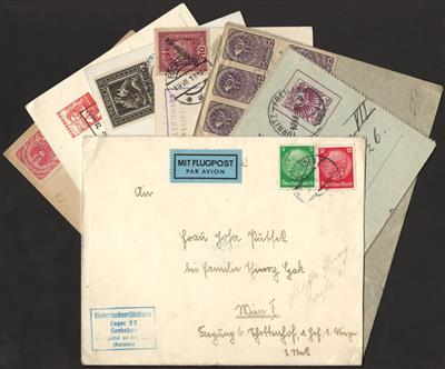 Partie Österr. Belege I. Republik und Ostmark u.a. Fliegerspendenkarte 1937, - Briefmarken