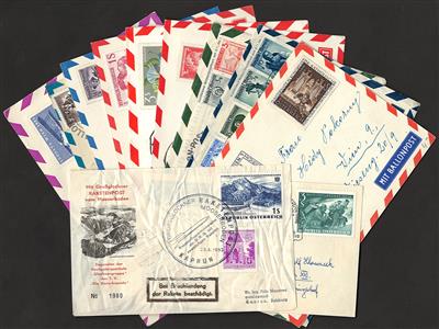 Poststück - Österr. Flugpost ab 1948 dreizehn frühe Ballon und Raketenflugbelege, - Briefmarken