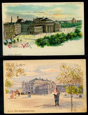 Ansichtskarten Wiener Burgtheater und Schauspieler, - Briefmarken