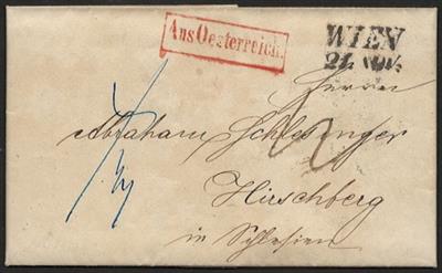Ö Poststück - 1849 "Aus Oesterreich" roter Kastenstempel auf Taxbrief von Wien nach Hirschberg in Schlesien, - Stamps