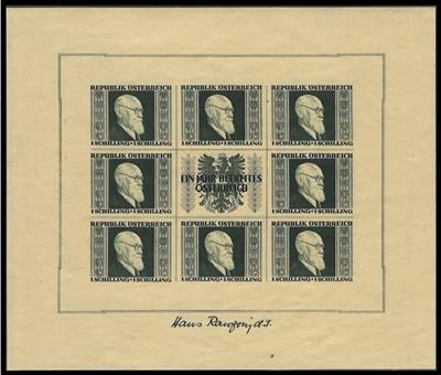 ** - Sammlung Österr. 1945/1957 mit RENNERBLOCK (übl. Unebenh.), - Známky