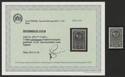 ** - Österr. Nr. 255c (3 Heller schwarzgrau), - Briefmarken