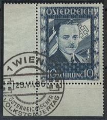 gestempelt - Österr. - 10 S DOLLFUSS -linkes unteres Eckrandstück mit Volkstrauertag - Sonderstempel von Wien, - Briefmarken