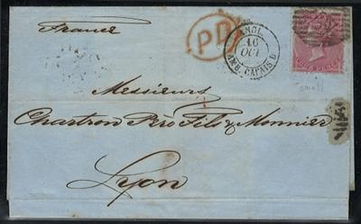 Poststück - Großbrit. Nr.12 auf Faltbriefhülle nach Lyon aus 1855, - Briefmarken