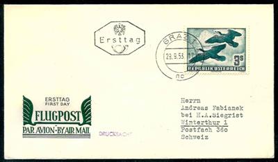 Poststück - Österr. - 1S - 3S und 20S aus Flug 1950/53 je auf FDC in die Schweiz, - Známky