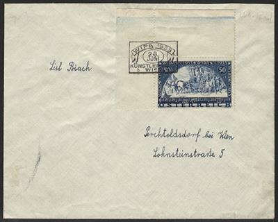 Poststück - Österr. - WIPA glatt von der linken oberen Bogenecke mit Künstlerhaus - Sonderstempel auf Kuvert, - Briefmarken