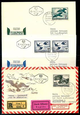 Poststück - Partie FDCs Österr. ca. 1949/1957 - u.a. mit 1S - 3S -und 20S aus Flug 1950/53 - meist gute Erh., - Známky