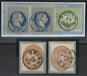 Ö Levante Briefstück - "SMIRNE" Fingerhutstempel auf 3 Briefstücken, - Briefmarken