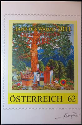 Österr. Entwürfe zum Jahr des Waldes 2011 im Format ca. 32/27 cm (Zirbe, - Briefmarken