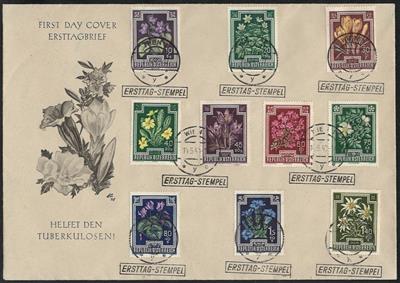 Poststück - Österr. 1948 - Blumenserie m. Ersttagsstempeln auf Ersttagskuvert, - Stamps