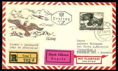 Poststück - Österr. - 1S - 3S und 20S aus Flug 1950/53 je auf FDC in die Schweiz, - Stamps