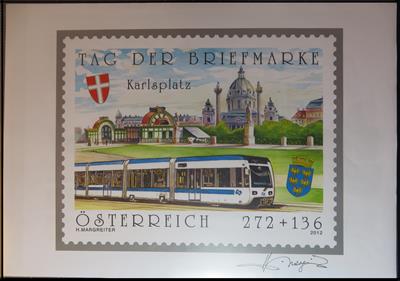 Österr. 2012 Entwürfe bis zur Endausfertigung der Tag der Briefmarke Wien-Karlsplatz Format bis 40 x 28 cm, - Briefmarken