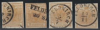 Ö Ausgabe 1850 gestempelt - Feldkirch-Abstempelungen auf 4 Stück 1 Kreuzer Hp, - Stamps