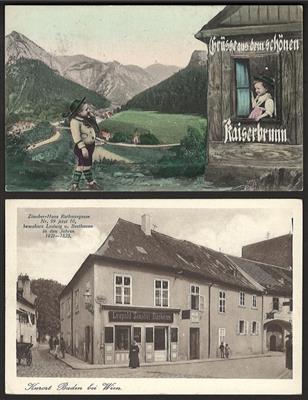 Poststück - Partie AK NÖ u.a. mit Kaiserbrunn - Gutenstein - Edenhof - Baden etc., - Briefmarken