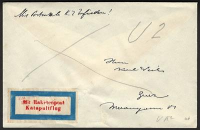 Poststück - Schmiedl - Raketenpost: Unterwasser - Katapultrakete UK 2 aus 1933, - Briefmarken