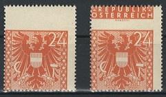 ** - Österr. 1945 - 2 stark verzähnte Stücke des 24 Pfg. -Wertes, - Briefmarken