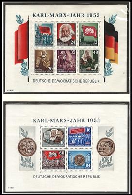 **/* - Sammlung DDR 1949/87 u.a. mit MARX - Blöcken, - Briefmarken