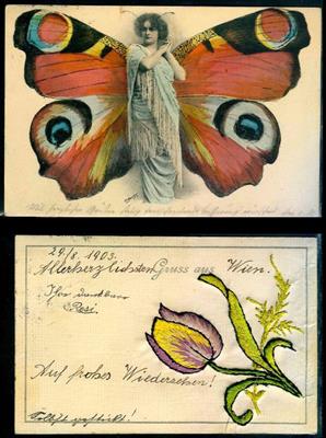 Poststück - Kl. Partie Motiv- und Ansichtskarten u.a. "Schmetterling - Karte" aus Meran, - Stamps