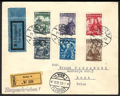 Poststück - Österr. I. Rep. - Katholiken auf Reko - Flugpost- Satzbrief von GRAZ 8 nach POLEN mit Ankunftsstempel, - Briefmarken