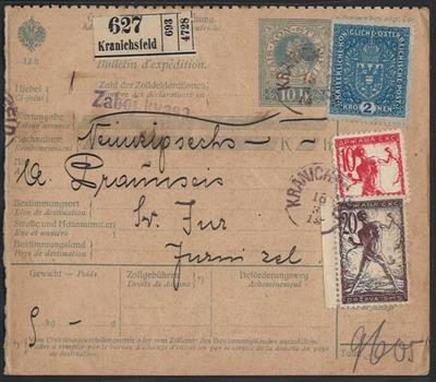 Poststück - Österr./Jugosl.1919 - 10 Paketkarten m. Mischfrankaturen Österr.+Kettensprengerm., - Francobolli