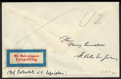 Poststück - Schmiedl - Raketenpost: Unterwasser - Katapultrakete UK 2 aus 1933, - Briefmarken