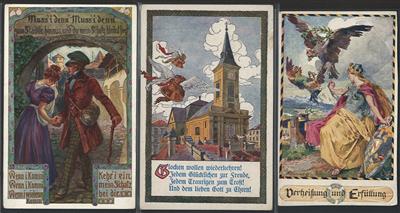 Poststück - Über 100 Ansichts- und Motivkarten, - Briefmarken