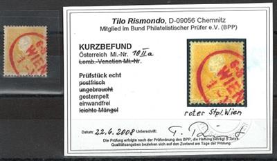 .gestempelt - Österr. Nr. 10II mit rotem Teilstempel von WIEN, - Briefmarken