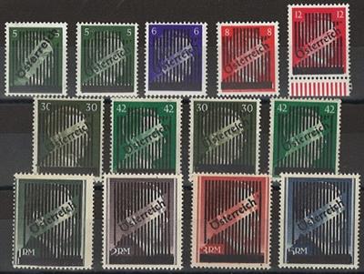 ** - Österreich 1945 - Gitter-Serie überkpl. (30 und 42 Pfg. in beiden Typen), - Briefmarken