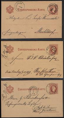 Poststück - Österr. 1876/82 - ca. 100 Corresp. Karten - 2 Kr. rotbraun mit div. O.Ö. Abstplgn., - Briefmarken