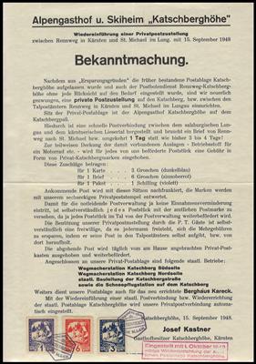 Poststück - Österr. 1948 - Katschberg - Botenpost III. Ausgabe graues Papier 3 Gr., - Briefmarken