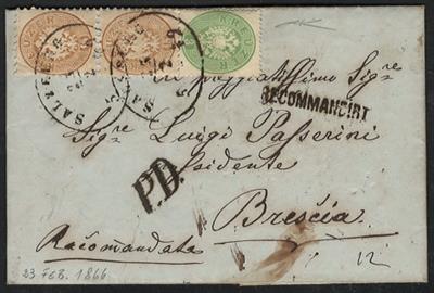 Poststück - Österr. Nr. 25 + 34 (senkr. Paar, - Briefmarken