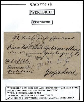 Poststück - Österreich Wertbriefe der Monarchie ab 1876 bis ca. 1900, - Briefmarken
