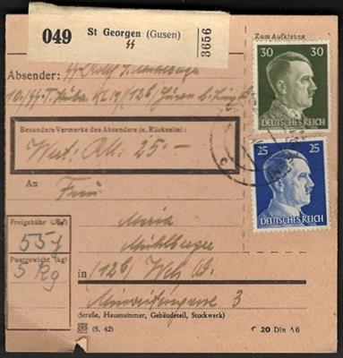 Poststück - Reichh. Partie Ostmark verschied. Paketkarten aus Oberdonau u.a. Staatspolizei Linz - SS Stuba KLM Gusen, - Briefmarken