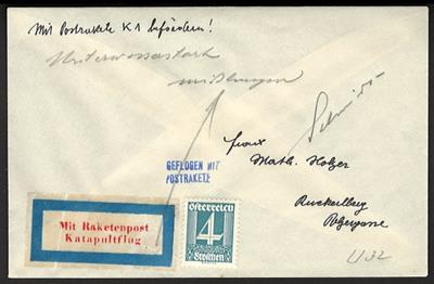 Poststück - Schmiedl - Raketenpost: Unterwasser - Katapultrakete UK 1 aus 1933, - Briefmarken