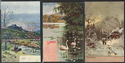 Poststück - Ca. 100 meist Kunstkarten, - Motiv- und Ansichtskarten